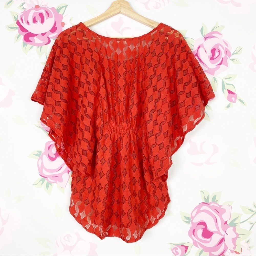 Anthropologie The Addison Story Lunar Cycle Boho Lace Red Orange Blouse S - Picture 6 of 8